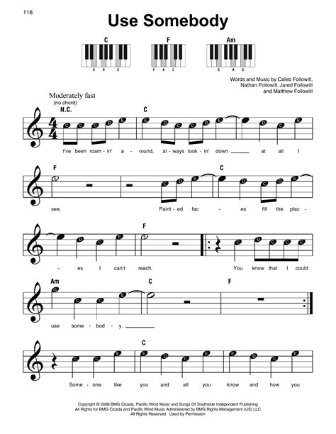 Kings of leon use somebody piano sheet music - kasapfreaks