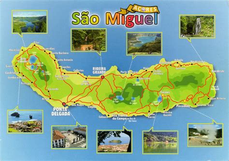 Postcard: The map of São Miguel Island (Azores) (Maps) Ori:AC-VER-016 | Azores, São miguel ...