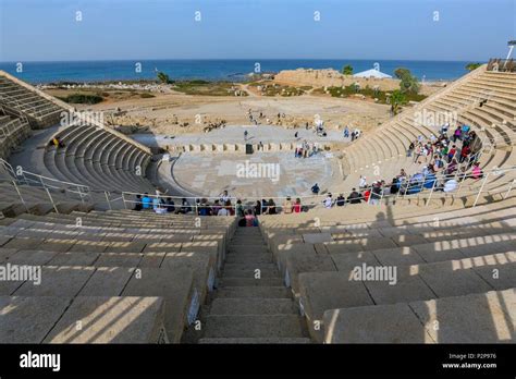 Israel, Caesarea (Caesarea Maritima), ancient city, national park, U-shaped amphitheater built ...