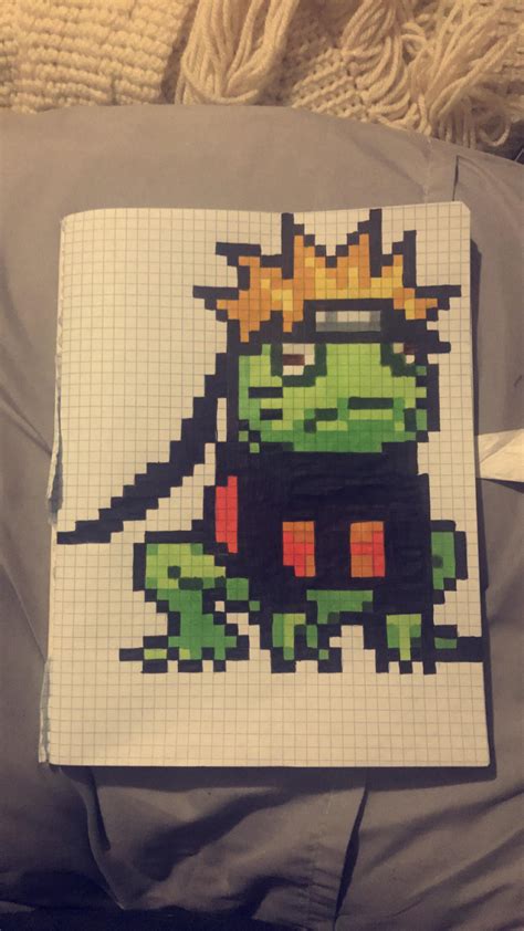 I drew a naruto frog on some graph paper... hope it belongs here. : r ...