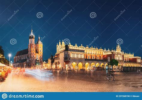 Krakow, Poland. Famous Landmarks on Old Town Square in Summer Evening. St Stock Photo - Image of ...