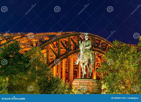 Night View of Hohenzollern Bridge Behind Statue of Emperor Wilhelm II ...