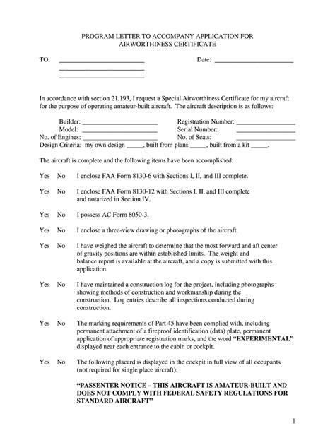 Program Letter to Accompany Application for Airworthiness Certificate - Fill and Sign Printable ...