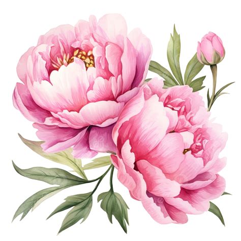 Pink Peony Flowers Watercolor Clipart Ai Generated, Pink, Peony, Flower ...