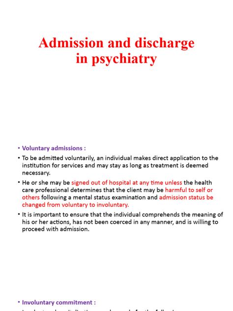 Admission and Discharge in Psychiatry | PDF | Mental Disorder | Medical Humanities