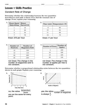 Lesson 1 Skills Practice Constant Rate Of Change - Fill and Sign ...