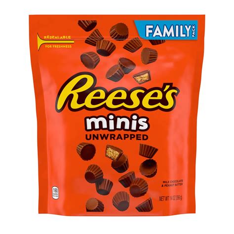 Reese's Minis Milk Chocolate Peanut Butter Cups Candy, Unwrapped, 14 oz, Family Bag - Walmart.com