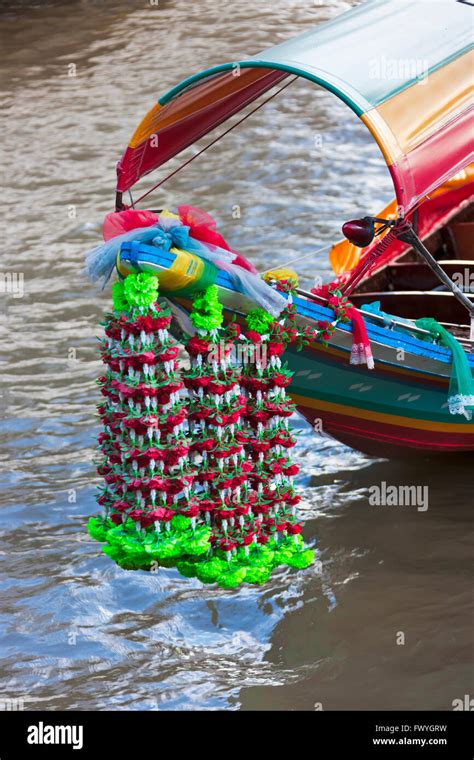 Boat bow decorated with flowers, Bangkok, Thailand Stock Photo - Alamy