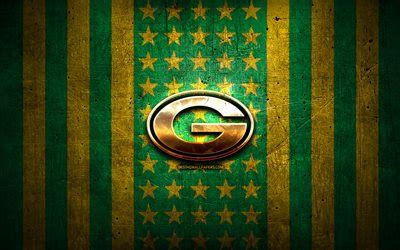 Download wallpapers Green Bay Packers flag, NFL, green yellow metal background, american ...