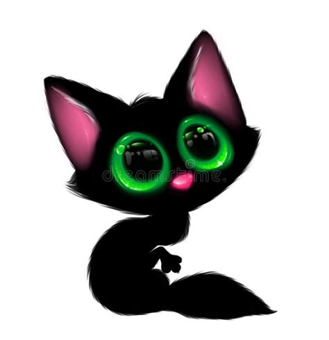 Black Cat Big Eyes Cartoon Character Stock Illustration - Illustration ...