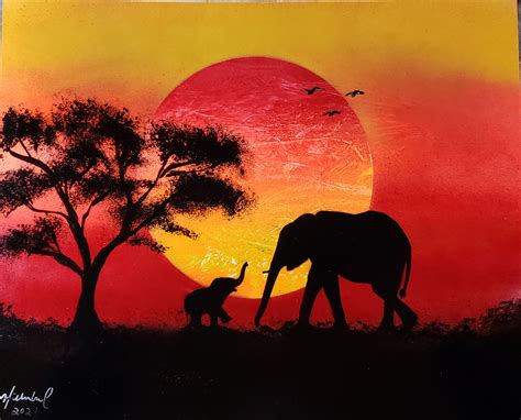 Baby African Elephants In Sunset