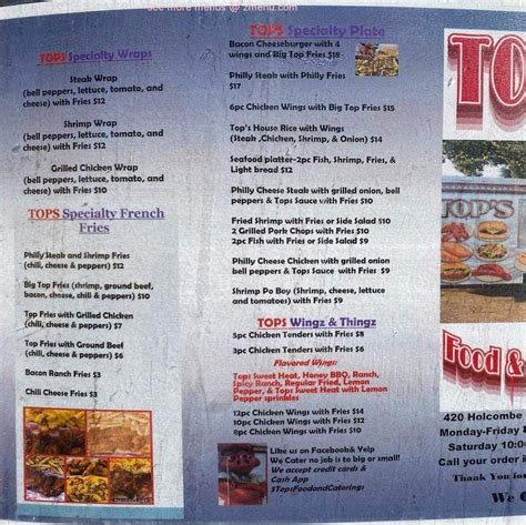 Menu at Tops Food& Catering, Mobile