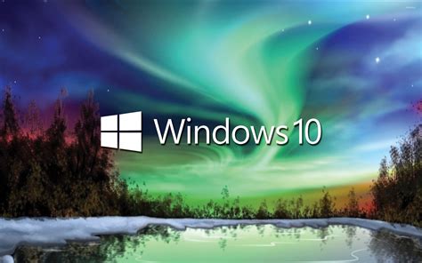 Windows 10 white text logo on the northern lights wallpaper - Computer ...