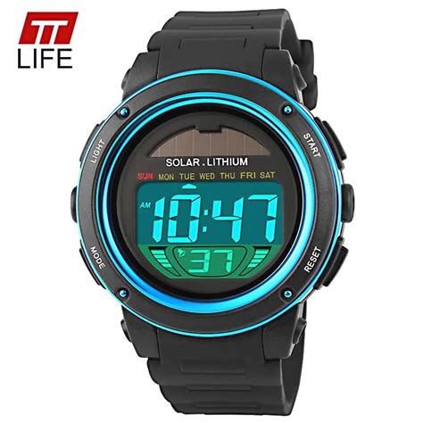 TTLIFE Solar Power Watches 5ATM Waterproof LED Digital Womens Mens ...