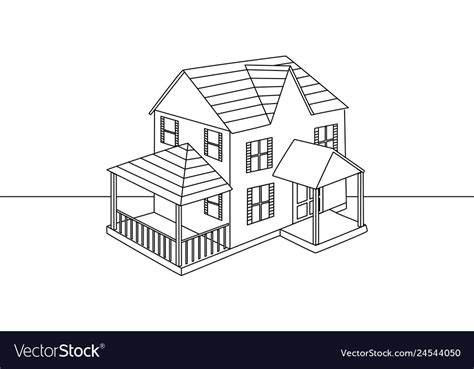 Single line drawing of an isolated family house v Vector Image