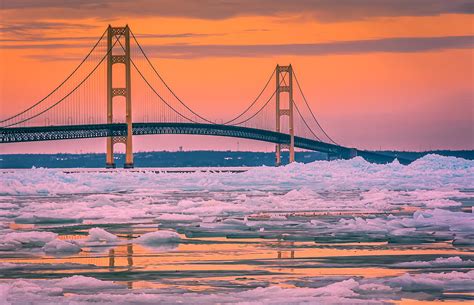 Mackinac Bridge Winter Sunset Photograph by Michelle Thompson - Pixels