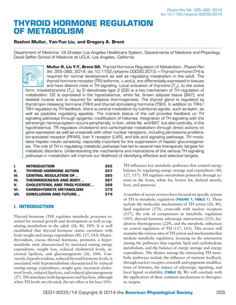 THYROID HORMONE REGULATION OF METABOLISM