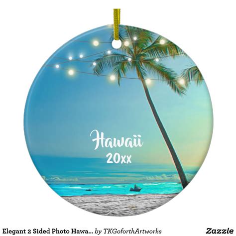 Elegant 2 Sided Photo Hawaii Palm Trees Lights Ceramic Ornament ...