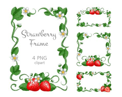 Strawberry Border Clipart Png Files Rectangle Digital Frames - Etsy UK