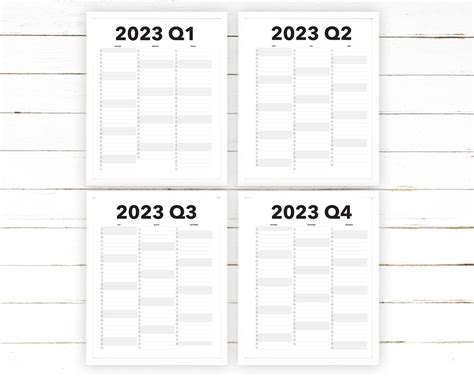 Calendrier trimestriel 2023 imprimable Vierge datée, vue trimestrielle de l'année, très grand ...