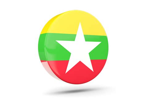 Glossy round icon 3d. Illustration of flag of Myanmar