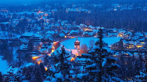 Hinterzarten, Black forest, Baden-Württemberg, Germany, snow, snow covered, city, night, winter ...