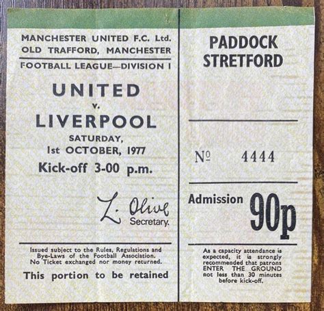 1977/78 ORIGINAL DIVISION ONE TICKET MANCHESTER UNITED V LIVERPOOL ...