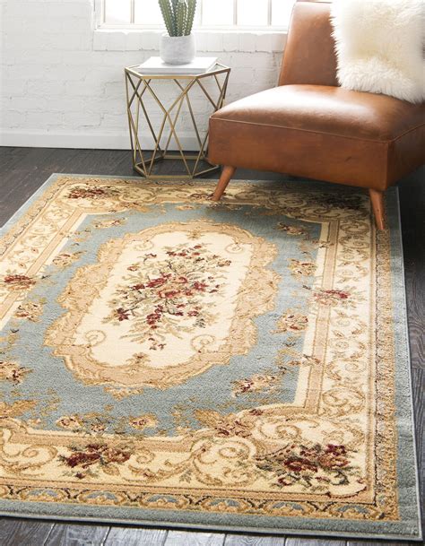 Light Blue 7' x 10' Classic Aubusson Rug | Area Rugs | eSaleRugs ...