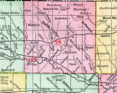 Smith County, Kansas, 1911, Map, Smith Center, Kensington, Lebanon