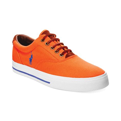 Lyst - Ralph Lauren Polo Vaughn Canvas and Leather Sneakers in Orange ...