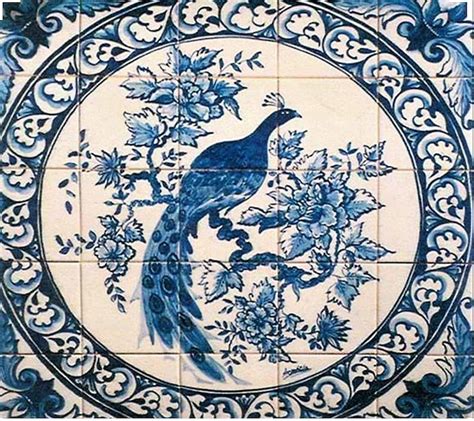 Portuguese Azulejos Tile Mural. Magnificent Peacock Blue White Tile ...