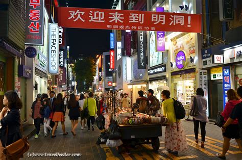 Travel snapshot on Myeongdong shopping district in Seoul