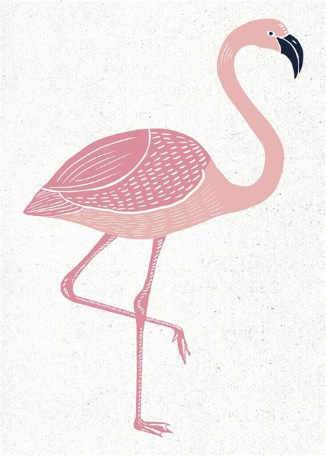 Pink flamingo psd vintage linocut | Premium PSD Illustration - rawpixel