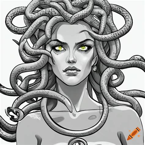 Medusa coloring page on white background on Craiyon