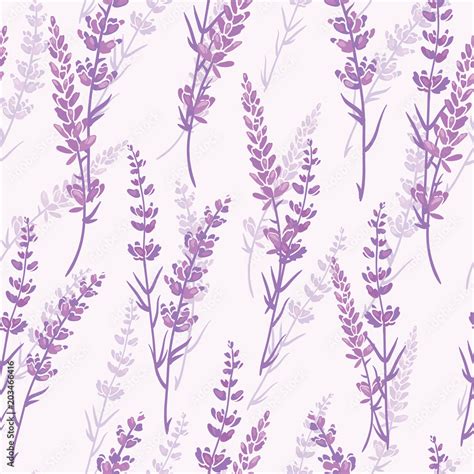 Lavender floral purple vector seamless pattern. Beautiful violet ...