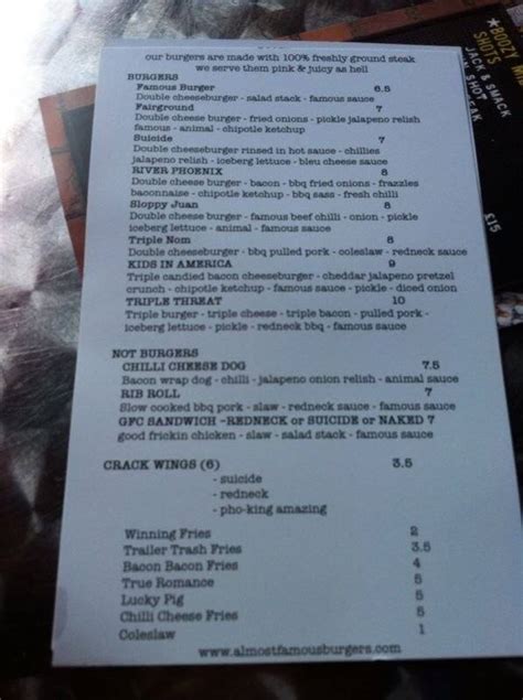 Almost Famous Menu, Menu for Almost Famous, City Centre, Liverpool ...