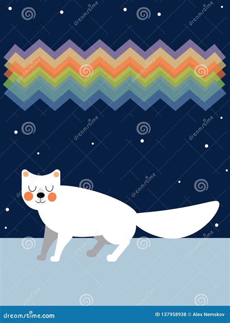 Arctic Fox and Northern Lights Stock Illustration - Illustration of adorable, nature: 137958938