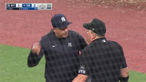 New York Yankees manager Aaron Boone was ejected from the game after a heated exchange with the ...