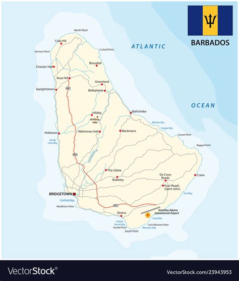 Barbados road map with flag Royalty Free Vector Image