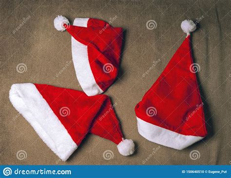 Santa Hat Red Fabric And White Fur Texture. New Year And Christmas Background Royalty-Free Stock ...
