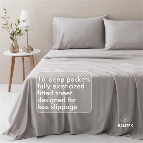 Bamtek Organic Bamboo Sheets - Super Soft Cooling Queen Sheet Set (Silver)