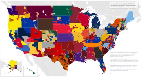 Map of America's Favorite College Football Teams using social media ...