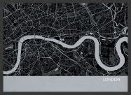 A3 London City Street Map Print Charcoal (Wood Frame - Black)