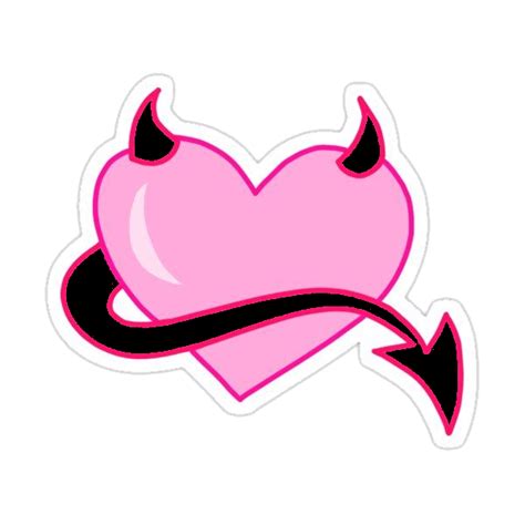 pink devil heart w/black horns | Klistermærker