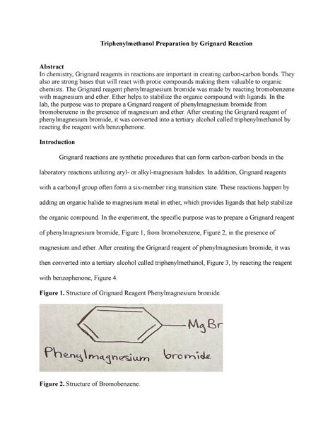 Triphenylmethanol Preparation by Grignard Reaction - They also are ...