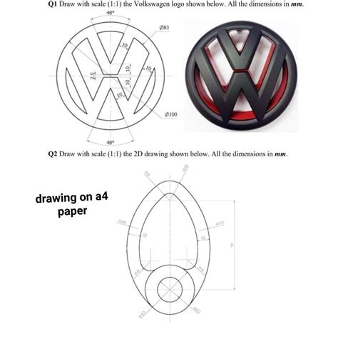 Solved Q1 Draw with scale (1:1) the Volkswagen logo shown | Chegg.com