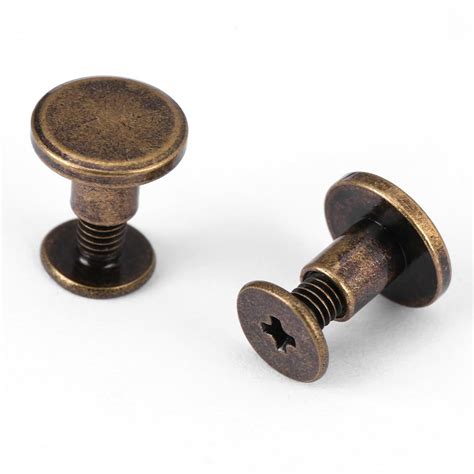 LYUMO 20pcs Flat Head Copper Brass Screws Nuts Nails Rivets Leather Cap Accessory, Brass Rivets ...