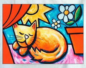 Sleeping cat art | Etsy