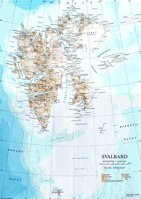 Large detailed map of Svalbard with relief and other marks | Svalbard ...