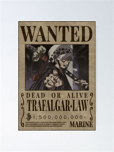 Póster «Trafalgar D Water Law Bounty One Piece Wanted» de ...